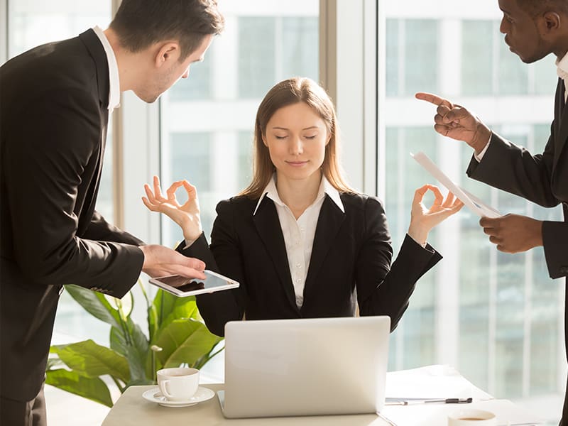Echelon Health - stress blog - corporate health assessment -lady having zen moment